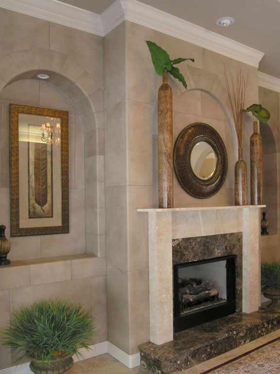 Faux Stone Fireplace with Archways_1